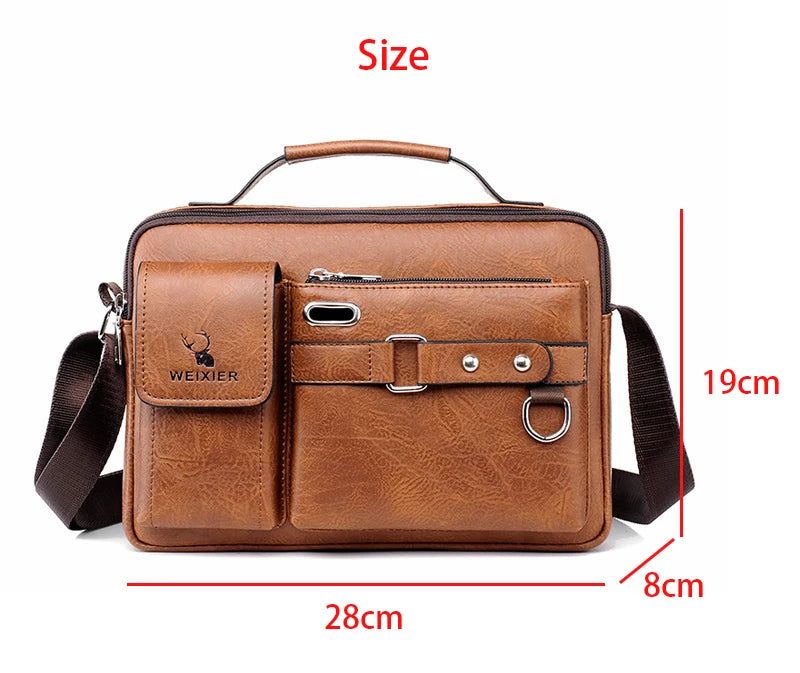 Men's Briefcase Bag  - Leather Handbags - Cross Shoulder Business Tote Boston Briefcase