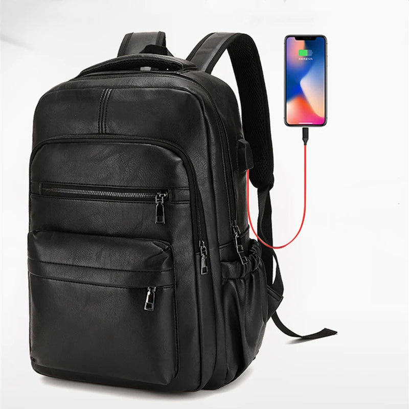 USB Charging Backpack Men - PU Leather - Large laptop backpack