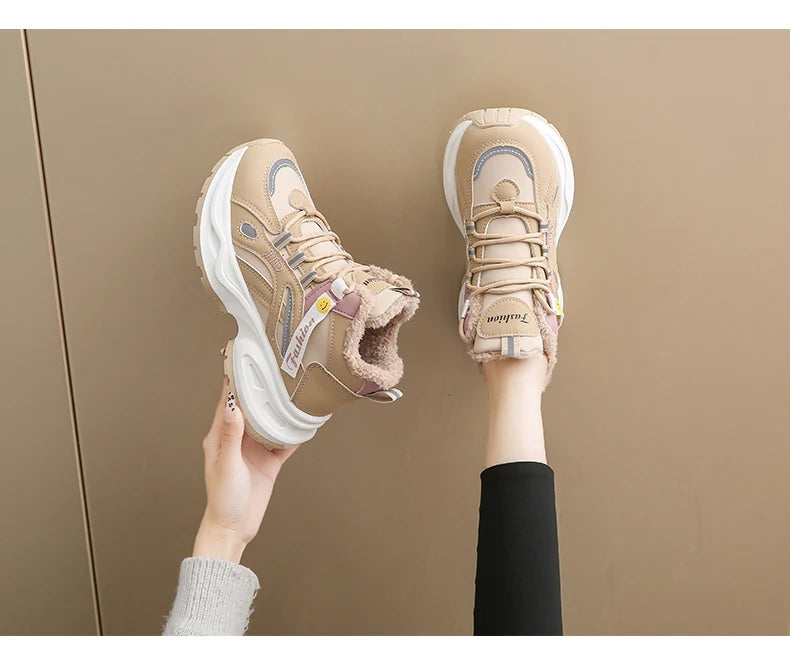 Women Sneakers Plush Warm Soft Cotton Shoes Comfortable Non-slip Flat Shoes Warm Cotton Casual Sports Shoes