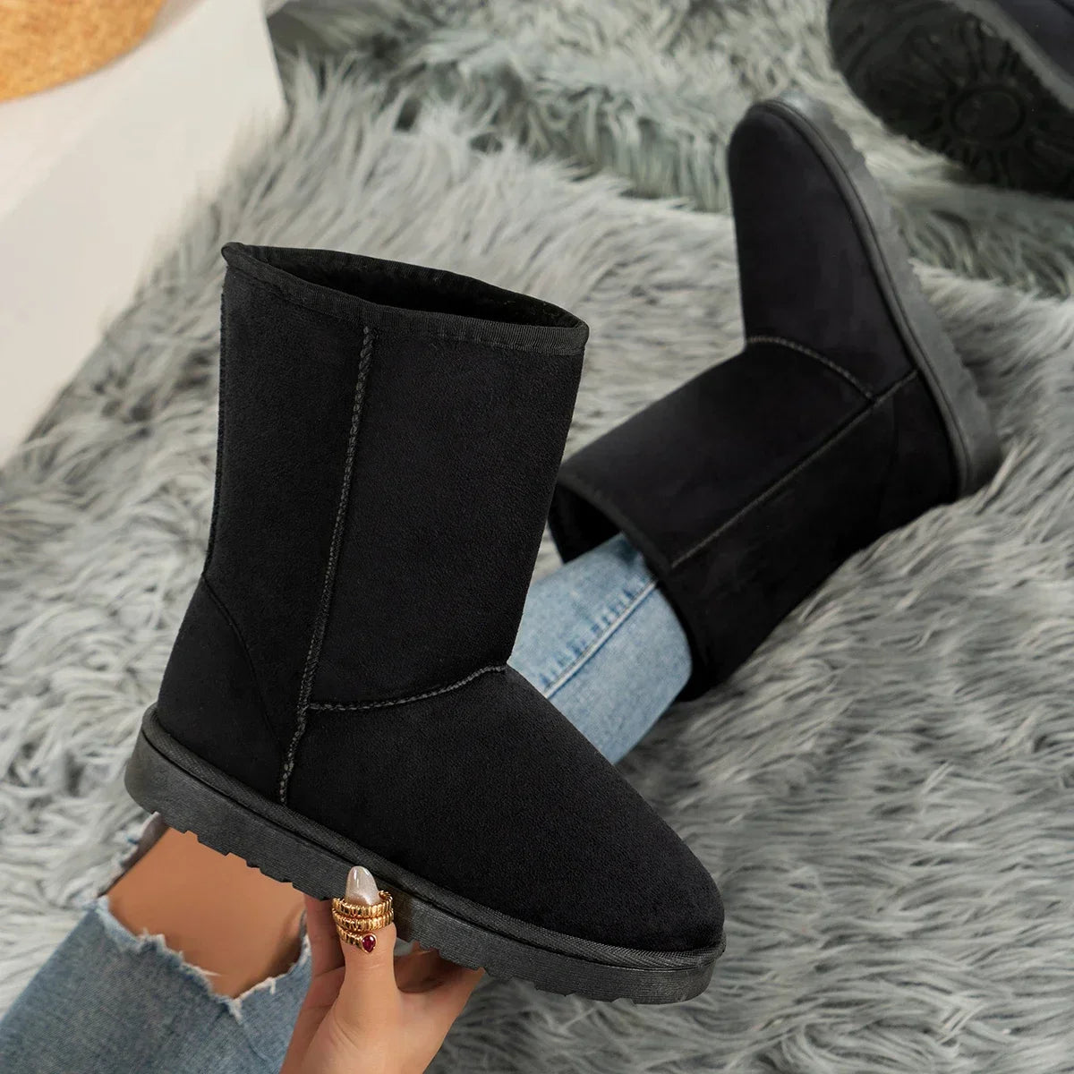 Women Shoes High Quality Winter Slip-on Mid-calf  Women Boots Fashion Solid Casual Snow Boots Large Size Platform Boots