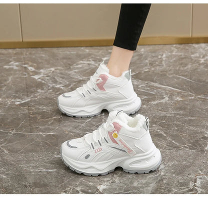 Women Sneakers Plush Warm Soft Cotton Shoes Comfortable Non-slip Flat Shoes Warm Cotton Casual Sports Shoes