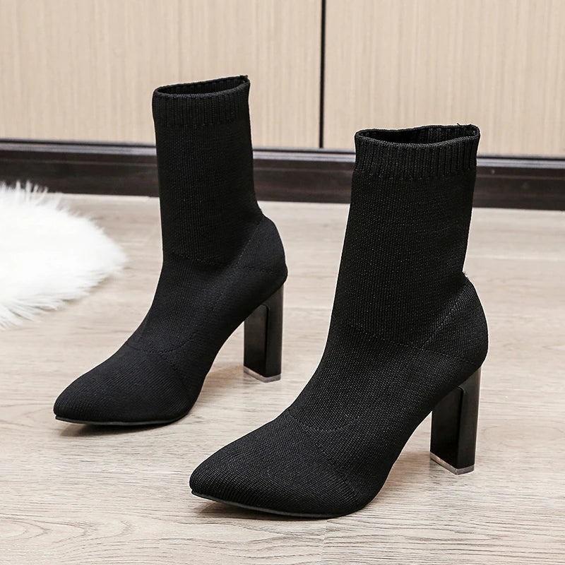 Simple Fashion Stretch Socks Boots - Women's High Heels - Socks Boots