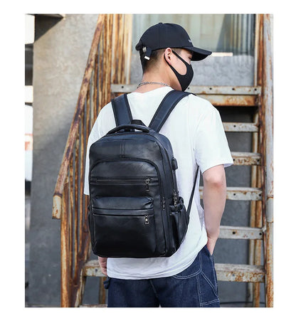 USB Charging Backpack Men - PU Leather - Large laptop backpack