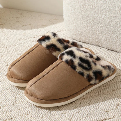 Leopard Print - Indoor Floor Slippers - Warm Plush Home Slides