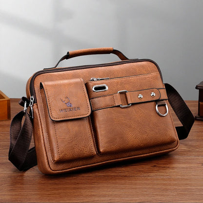 Men's Briefcase Bag  - Leather Handbags - Cross Shoulder Business Tote Boston Briefcase