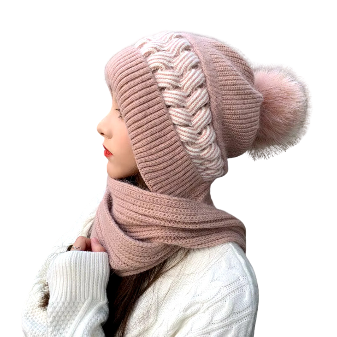 Scarf One Piece Hat - Windproof Woolen Hat - Thickened Knitted Hooded Cap Shawl hats neck warmer bonnet